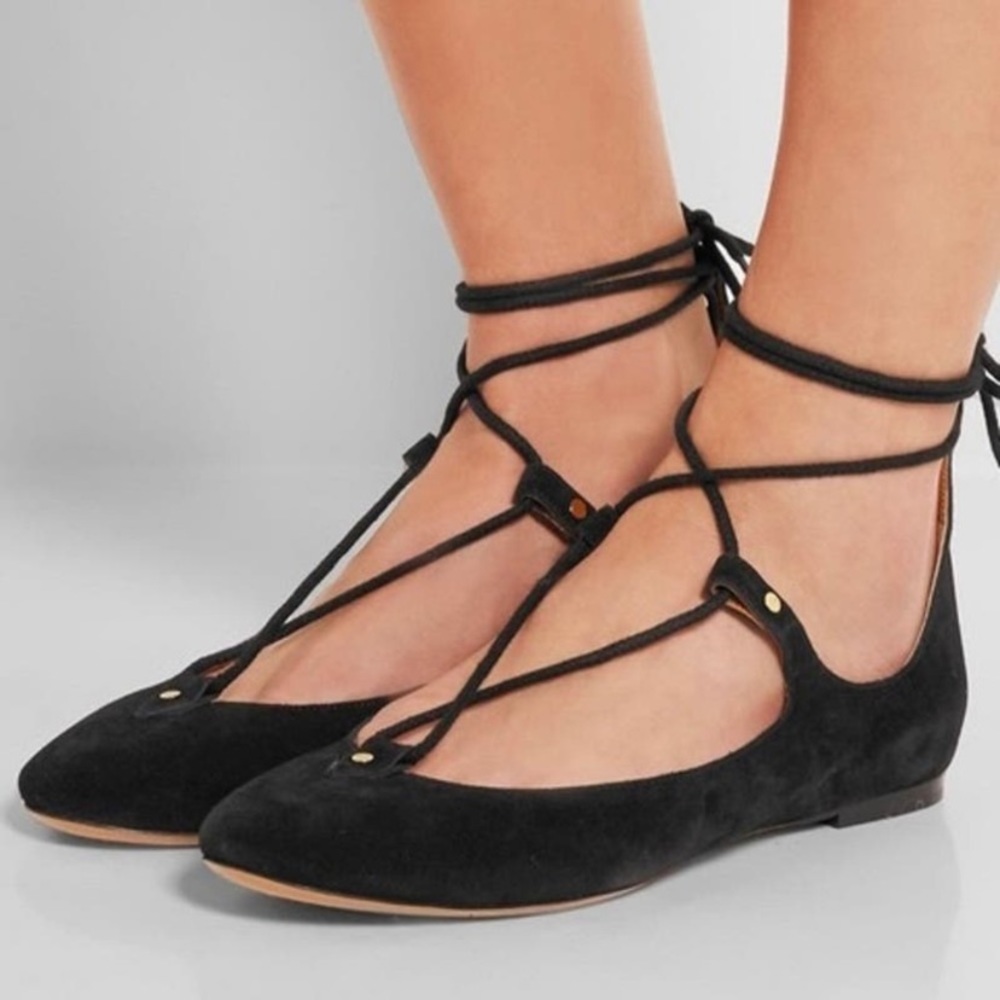 Chloe Black Suede Lace-up Flats